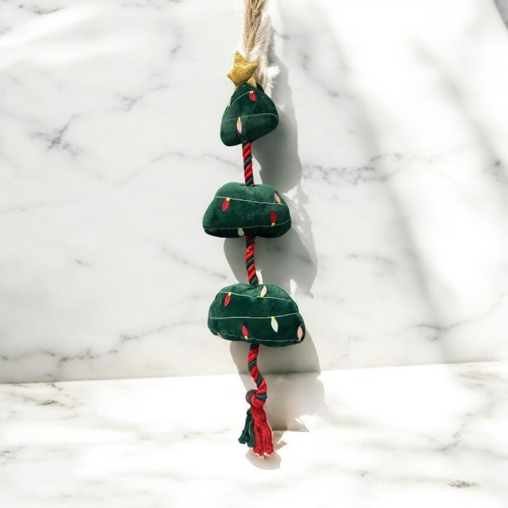 Merry & Bright Jolly 31" Dog Toy Knotted Rope CHRISTMAS TREE Plush Tug Chew